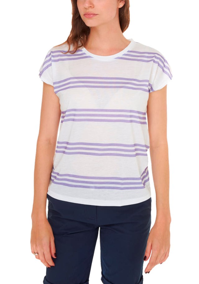 Huldefossen stripe t-skjorte Bright White/ Violet Tulip - 1