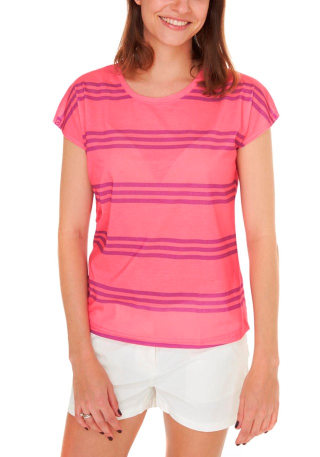 Huldefossen stripe t-skjorte Camellia Rose/ Wild Aster - 1