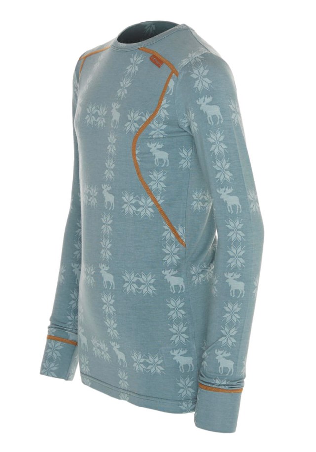 Rondebu bambus trøye barn 8-14 mønstret Goblin Blue/ Slate - 1