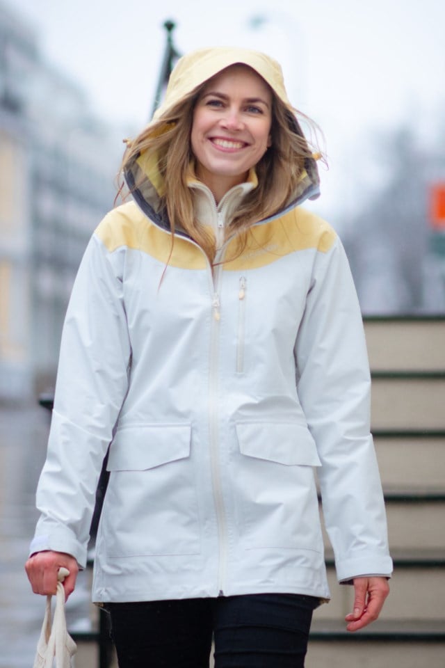 Reinsfjell resirkulert lang skalljakke White|Yellow Dame - 1