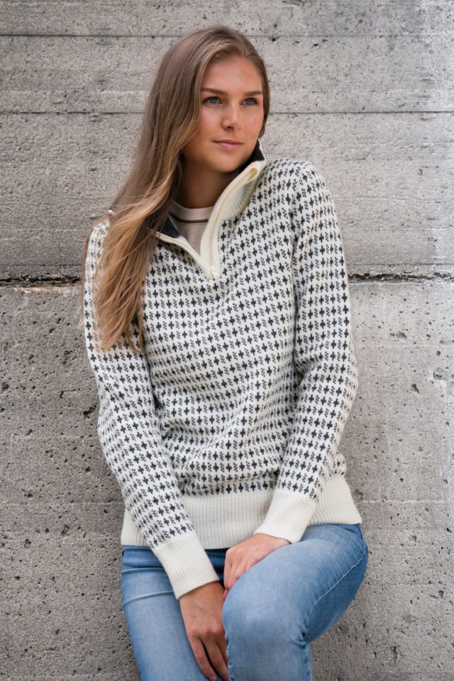 Nordishavet Half Zip ullgenser White|Grey Dame - 1