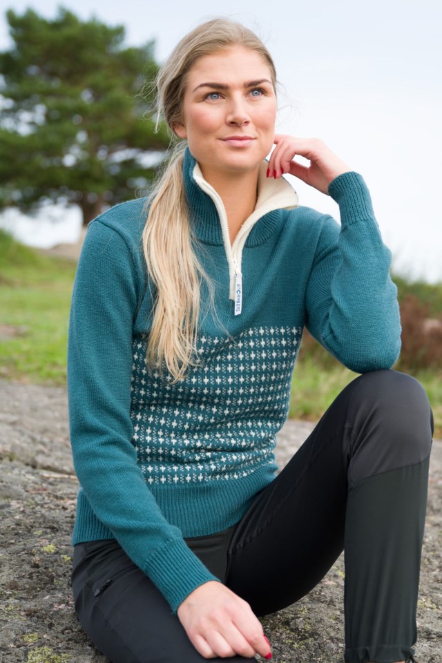 Nordisfjell Half Zip ullgenser White|Green Dame - 1