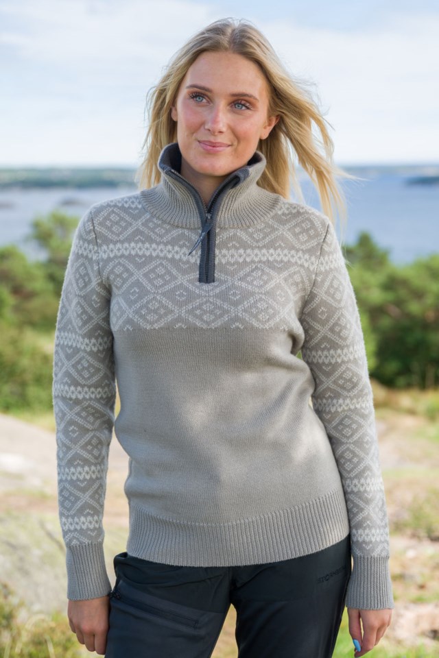 Norddalen Half Zip ullgenser White|Beige Dame - 1