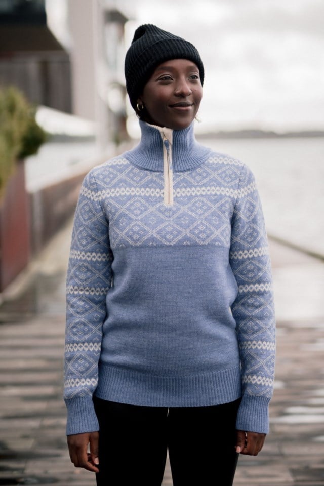 Norddalen Half Zip ullgenser Blue Dame - 1