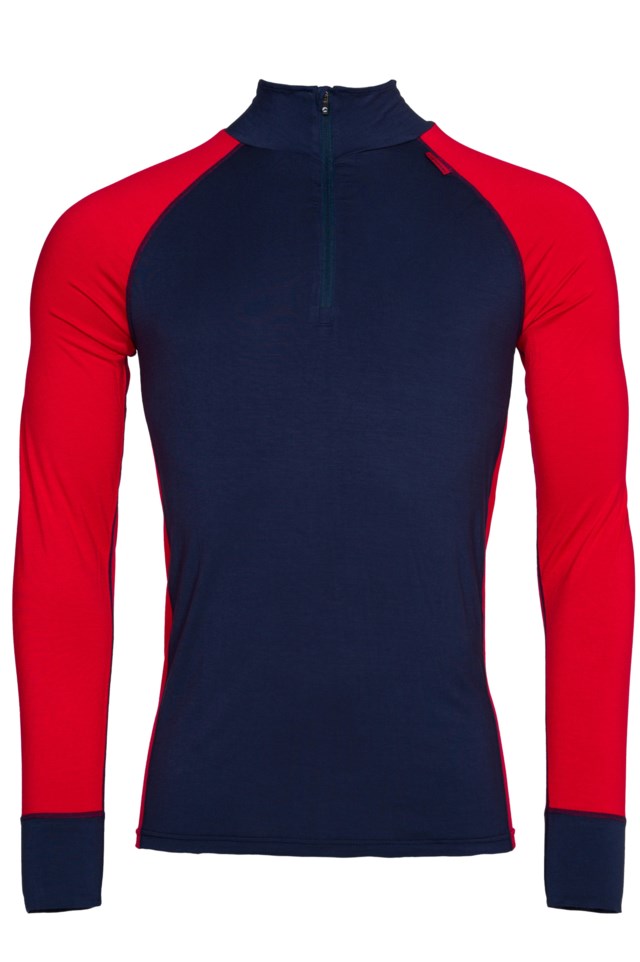 Brattfjell bambus Half Zip genser Dress Blues/Tango Red - 1