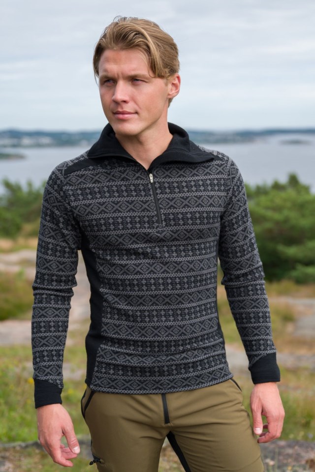 Rauland 2-lags Half Zip Islender ulltrøye Jet Black / Castlerock - 1