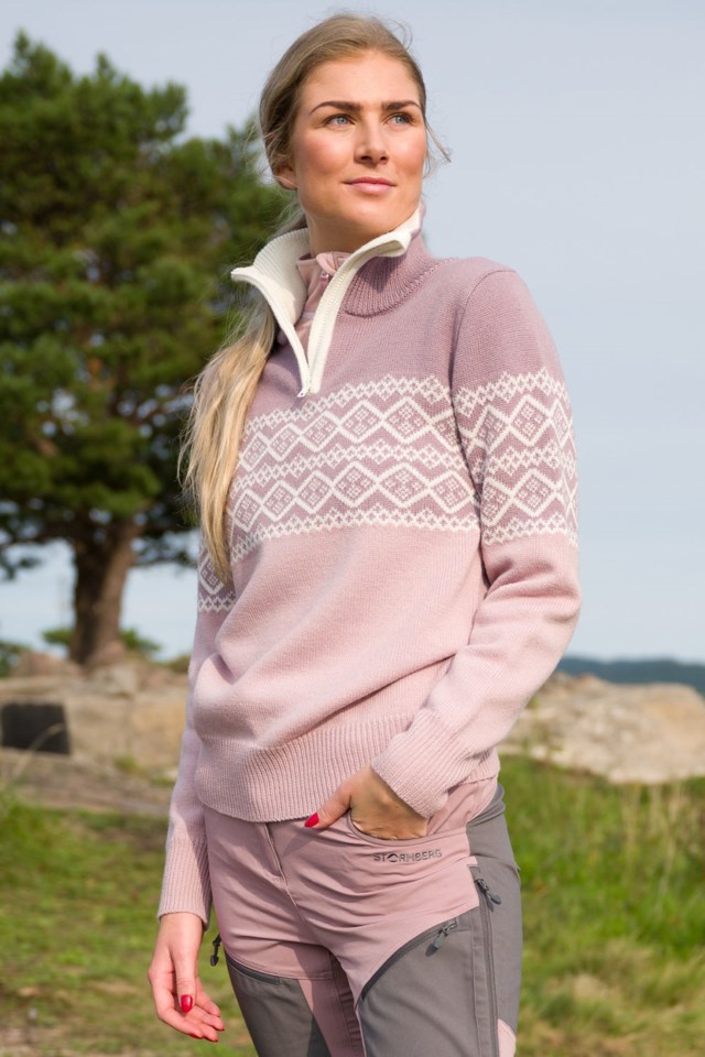 Hardanger Half Zip ullgenser White|Pink|Purple Dame - 1