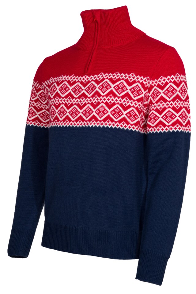 Hardanger Half Zip ullgenser Red|Blue Herre - 1