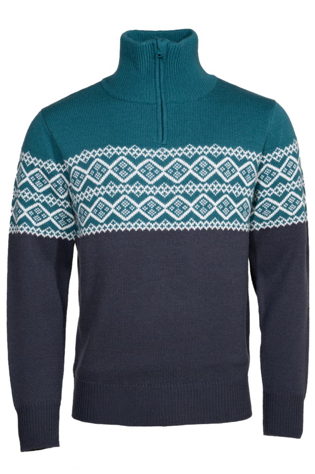 Hardanger Half Zip ullgenser White|Grey|Green Herre - 1