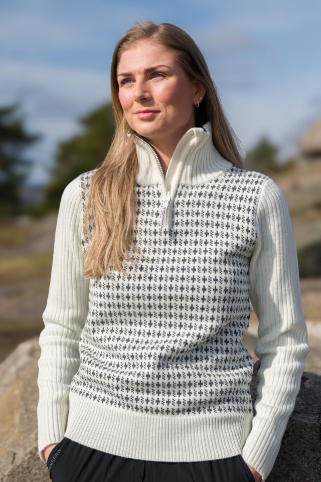 Honningsvåg Half Zip ullgenser White/ Ebony - 1