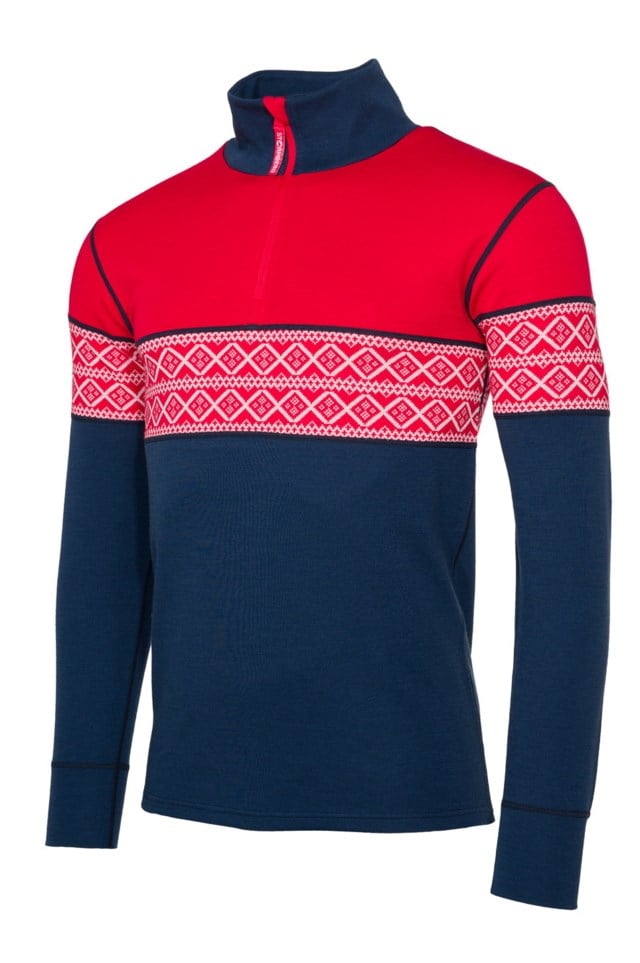 Hardanger 2-lags Half Zip ulltrøye Blue|Red Herre - 1