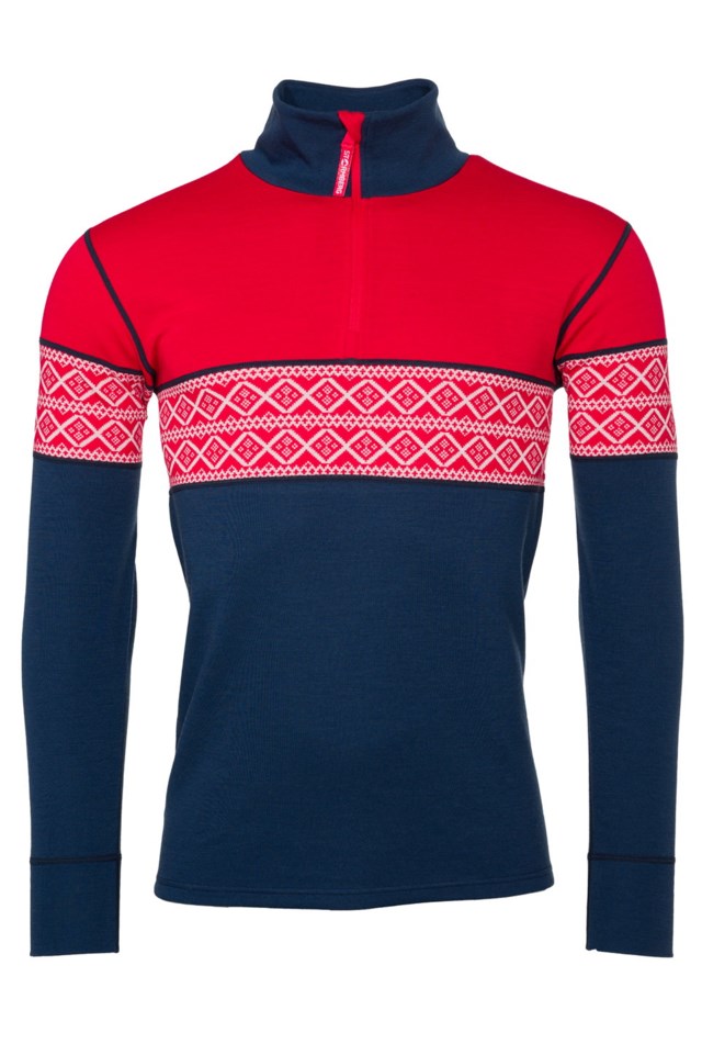 Hardanger 2-lags Half Zip ulltrøye Blue|Red Herre - 1