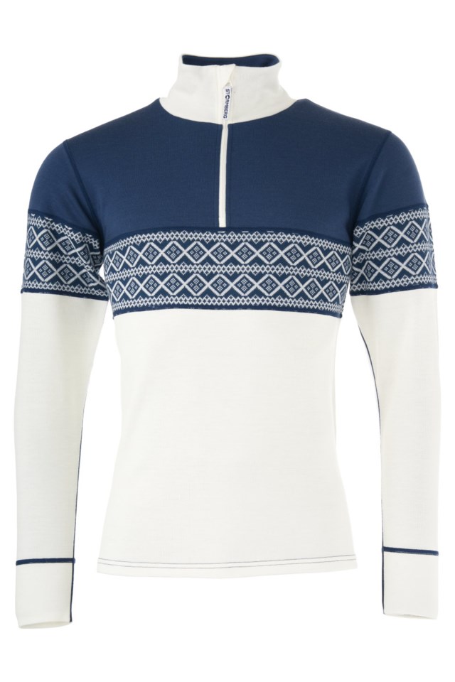 Hardanger 2-lags Half Zip ulltrøye White|Blue Herre - 1