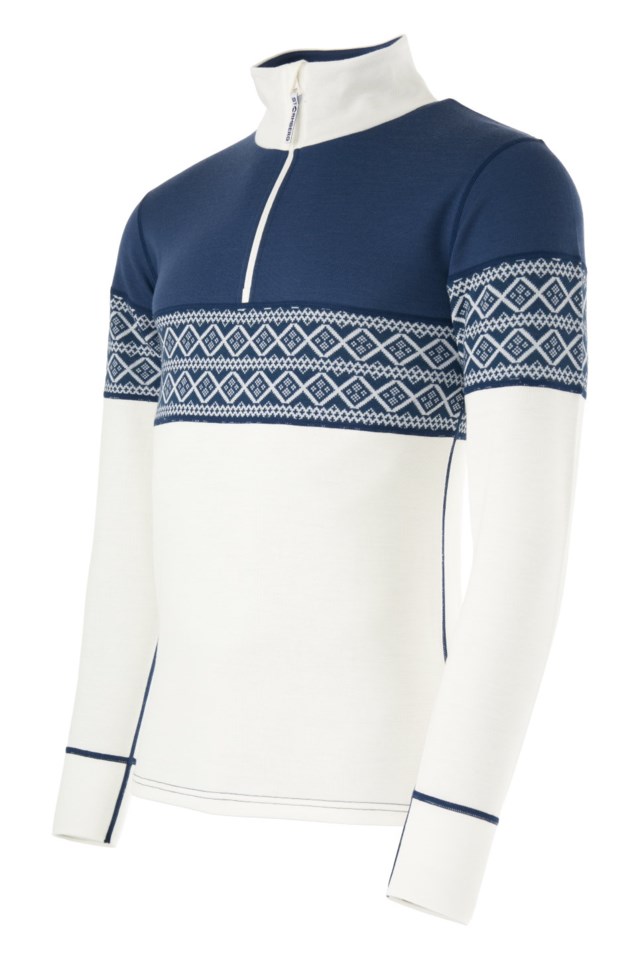 Hardanger 2-lags Half Zip ulltrøye White|Blue Herre - 1