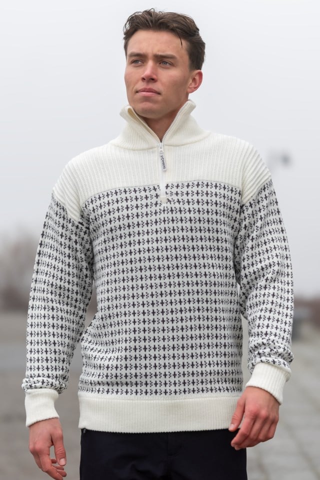 Tøttadalen Islender Half Zip strikkegenser Black|White Herre - 1