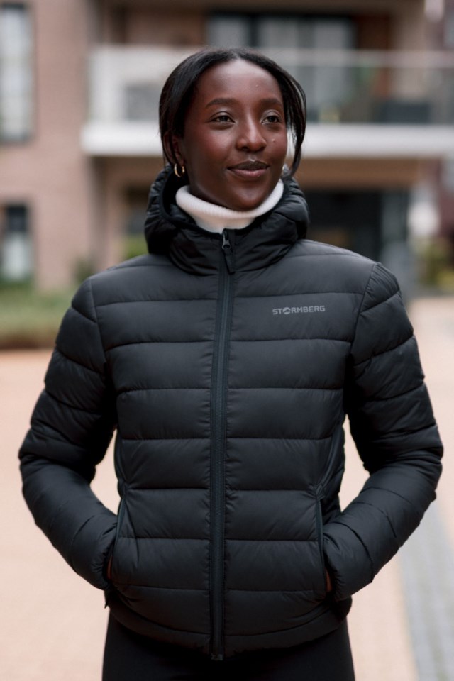Strimfonna vattert jakke m/ hette Black Dame - 1