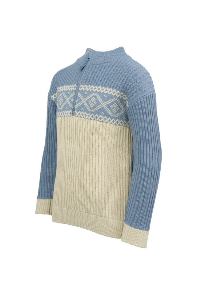 Voss Half Zip strikkegenser barn 8-14 Blue Barn - 1