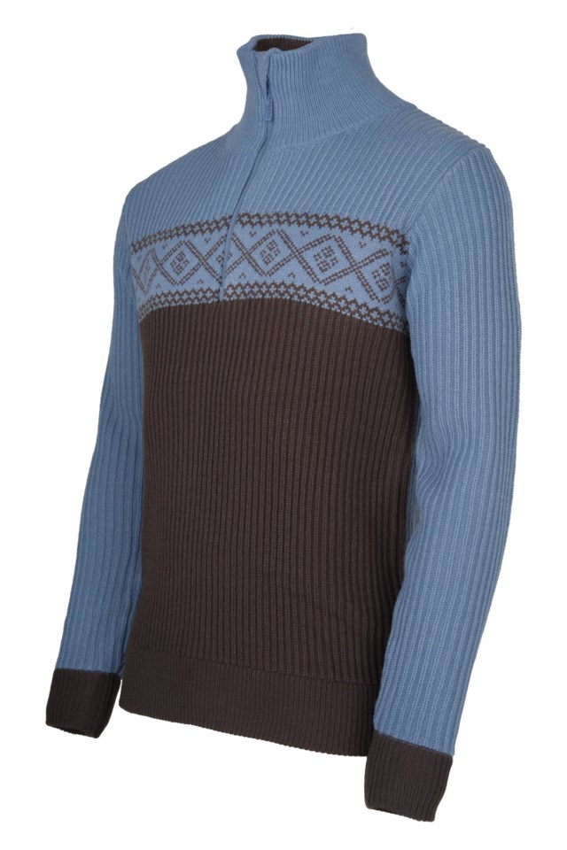 Voss Half Zip strikkegenser Blue|Brown Herre - 1