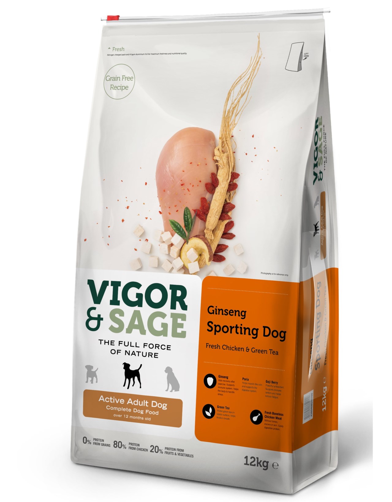 VIGOR & SAGE Ginseng Sporting Active Adult Dog 12kg Stormberg