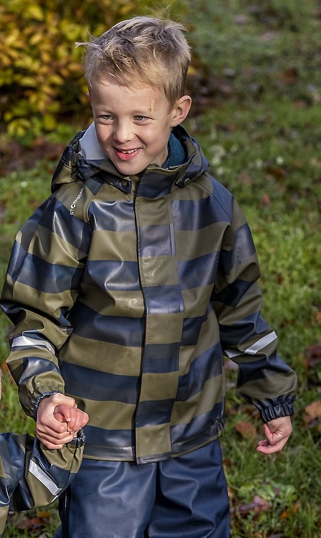Vestland regnjakke barn 1-7 - stripet Ivy Green - 1