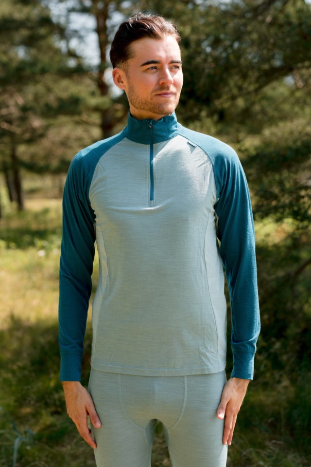 Glitterdal Superwool Half Zip trøye Stormy Sea / Blue Coral - 1