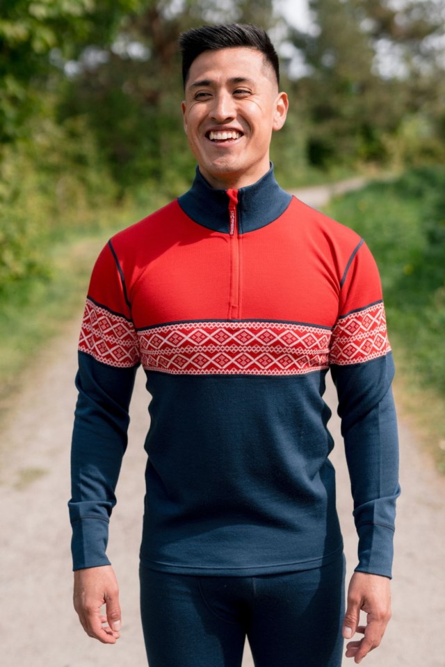 Hardanger 2-lags Half Zip ulltrøye Dress Blues/ Tango red - 1