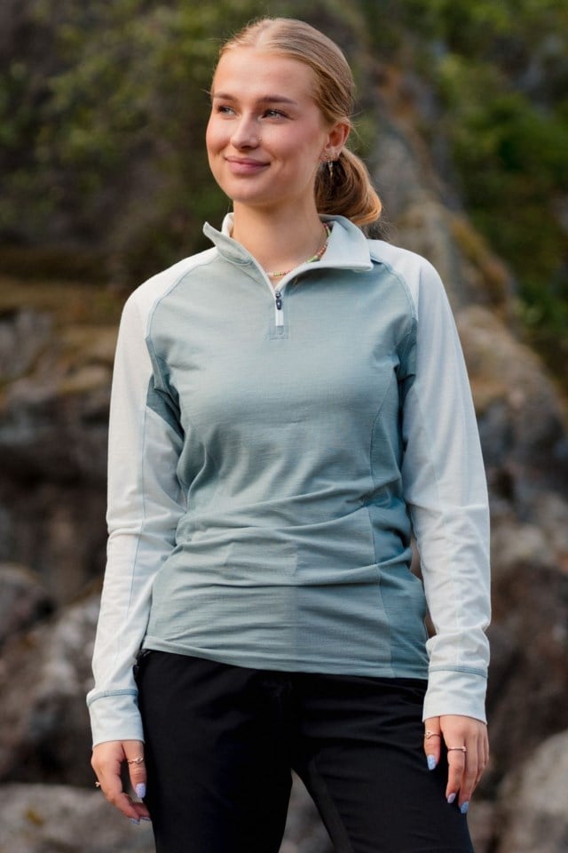 Glitterdal Superwool Half Zip trøye Green Dame - 1