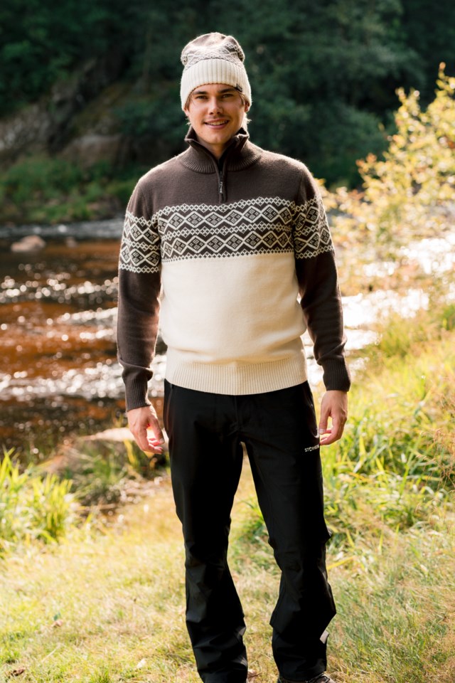 Hardanger Half Zip ullgenser White|Brown Herre - 1