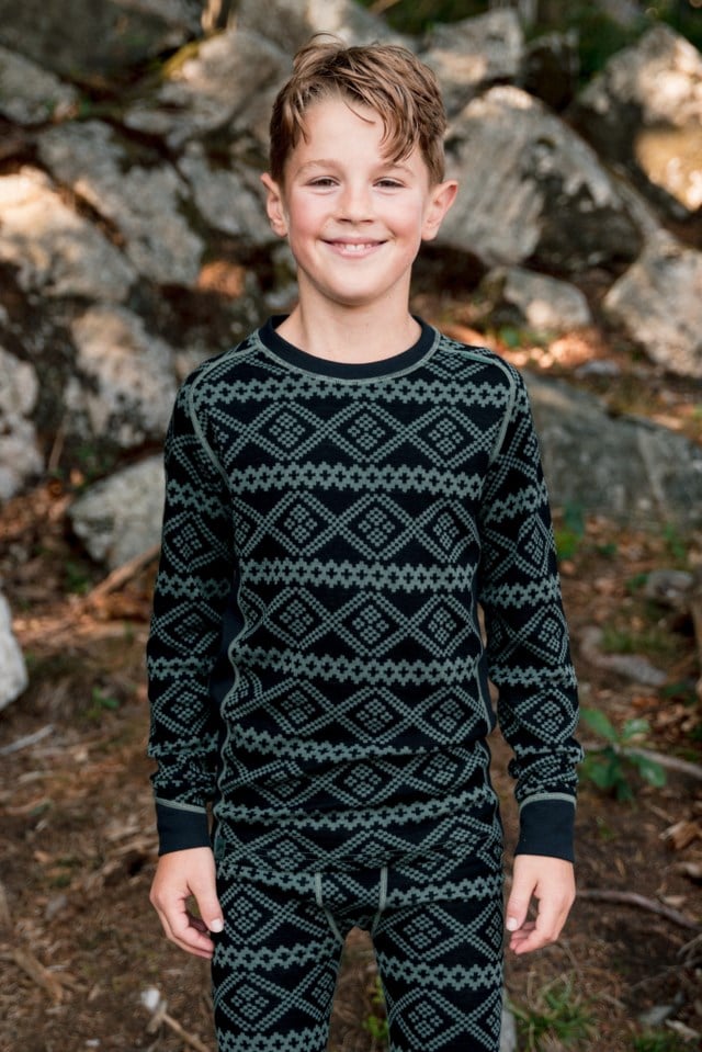 Voss 2-lags ulltrøye barn 8-14 Black|Green Barn - 1