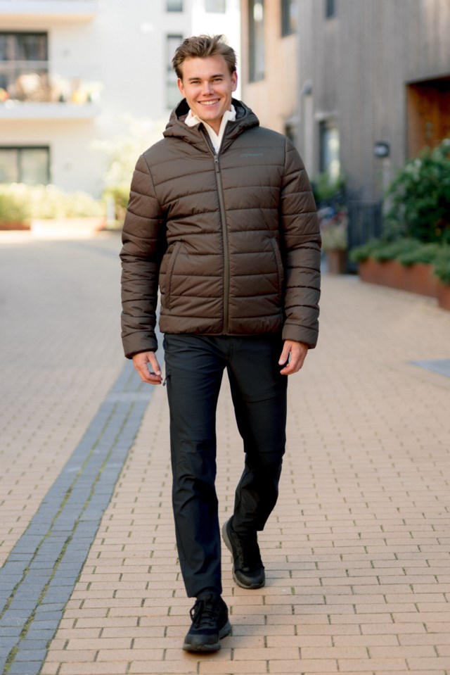 Strimberg vattert jakke m/ hette Brown Herre - 1