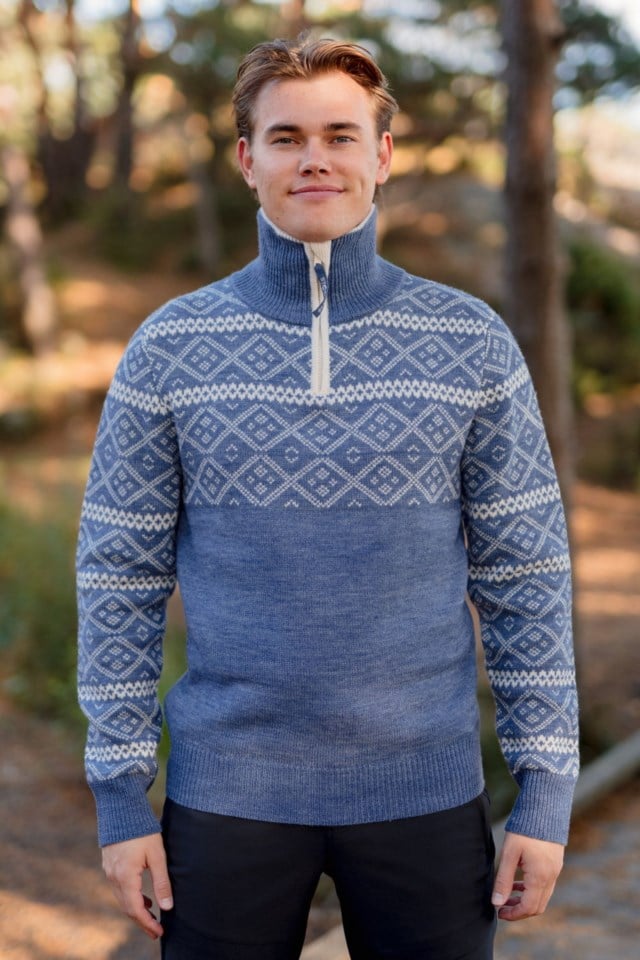 Norddalen Half Zip ullgenser Blue Herre - 1