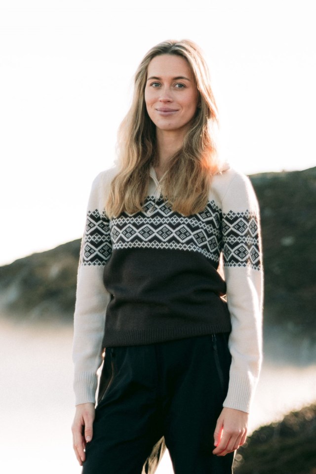 Hardanger Half Zip ullgenser White|Brown Dame - 1