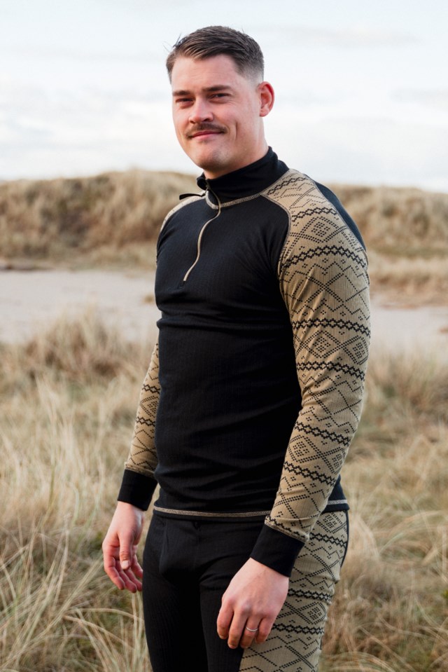 Halsafjell Half Zip trøye Black|Beige Herre - 1