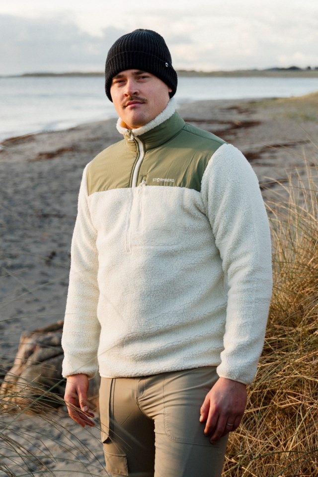 Åkrafjell Half Zip sherpagenser Beige|Green Herre - 1