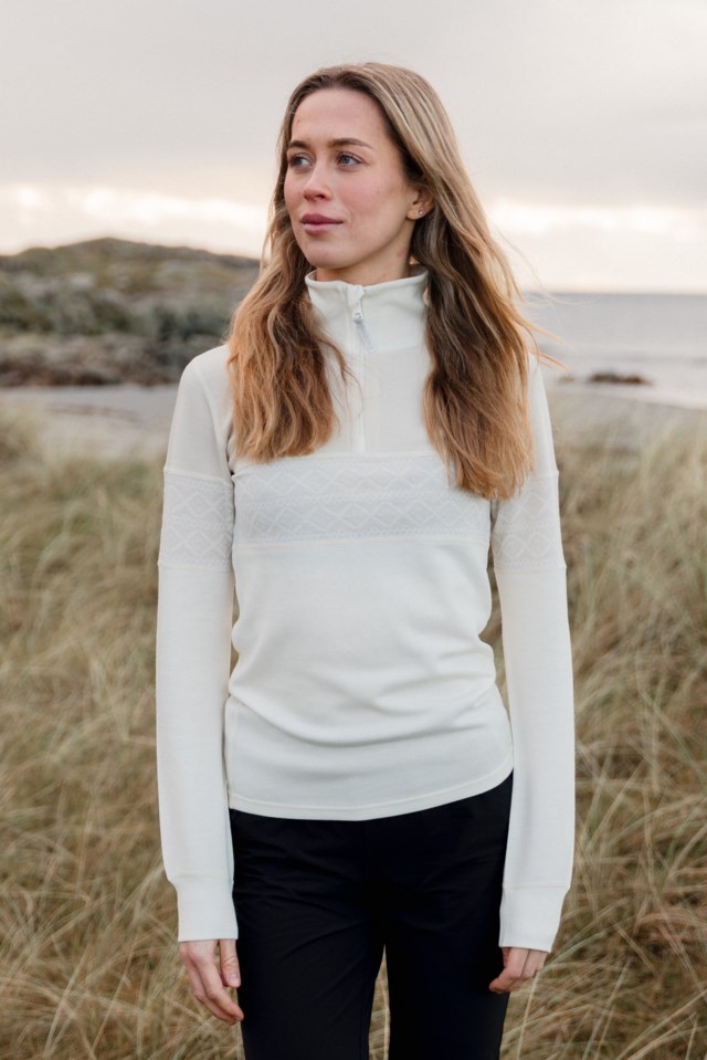 Hardanger 2-lags Half Zip ulltrøye White Dame - 1