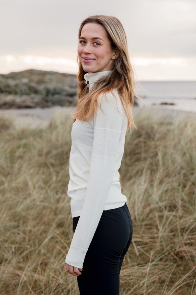 Hardanger 2-lags Half Zip ulltrøye White Dame - 1