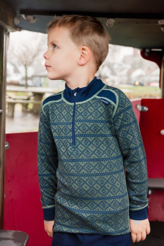 Rauland 2-lags Half Zip ulltrøye barn 1-7 Blue|Green Barn - 1