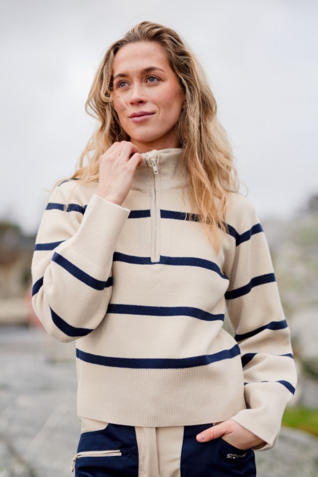 Granåsen Half Zip strikkegenser Beige|Blue Dame - 1