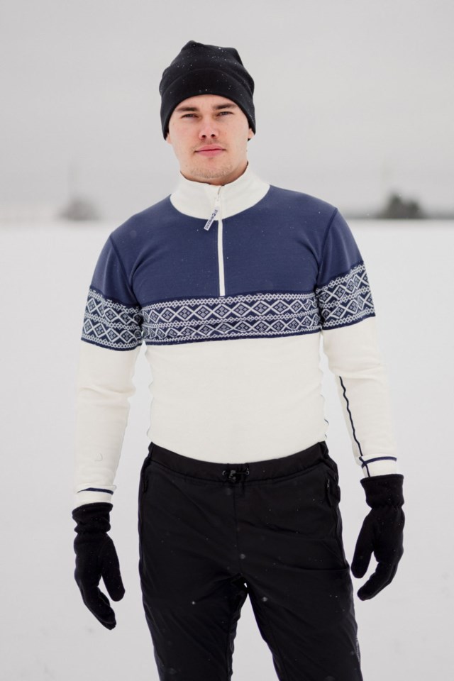 Hardanger 2-lags Half Zip ulltrøye White|Blue Herre - 1