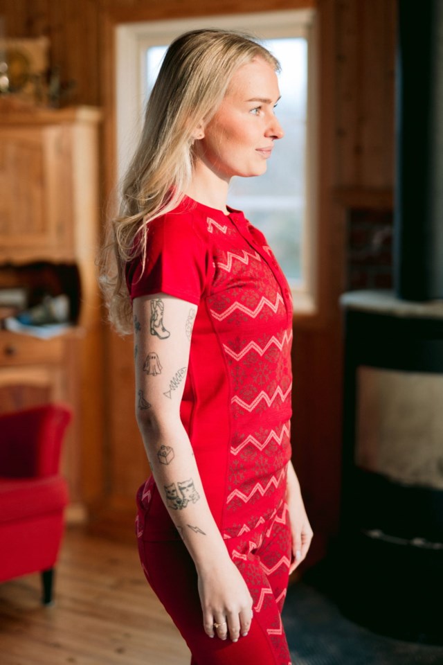 Setesdal 2-lags ull t-skjorte Red Dame - 1