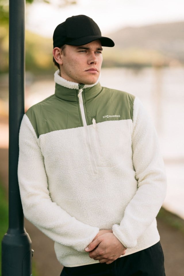 Åkrafjell Half Zip sherpagenser Beige|Green Herre - 1