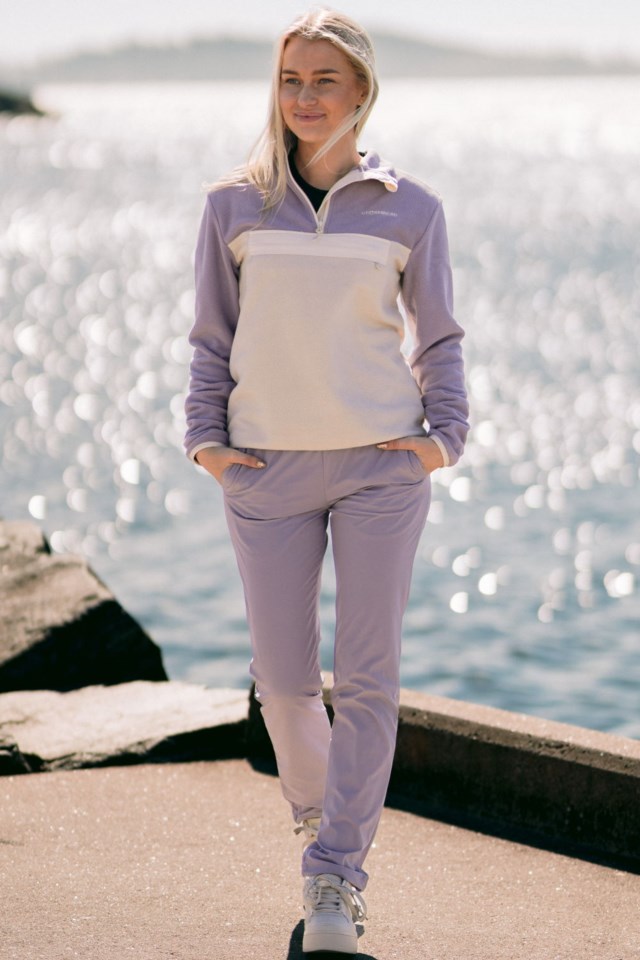 Lyngør Half Zip fleecegenser Purple|Beige Dame - 1