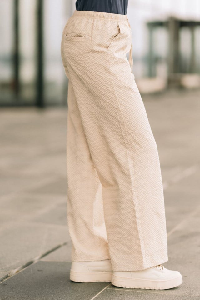 Klepp bukse i krepp Beige Dame - 1