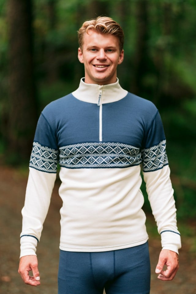 Hardanger 2-lags Half Zip ulltrøye White|Blue Herre - 1