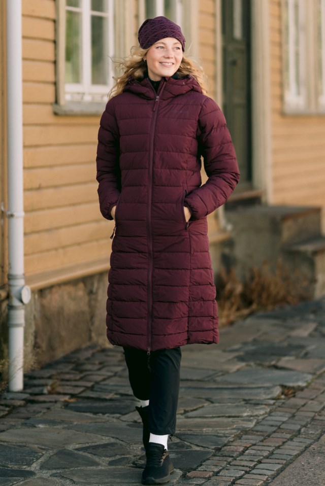 Strimfonna vattert lang parkas Purple Dame - 1