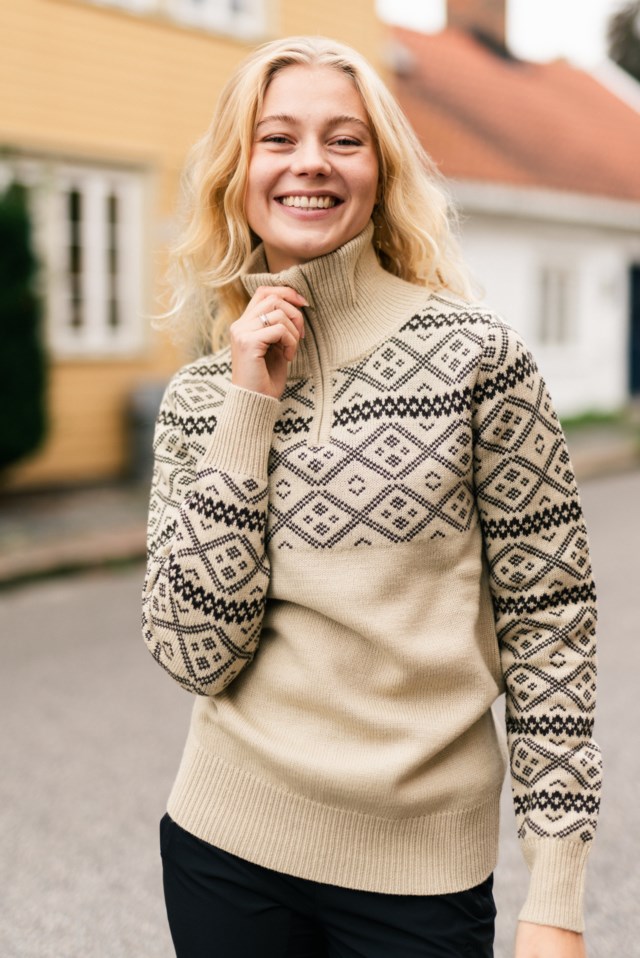 Norddalen Half Zip ullgenser Beige Dame - 1