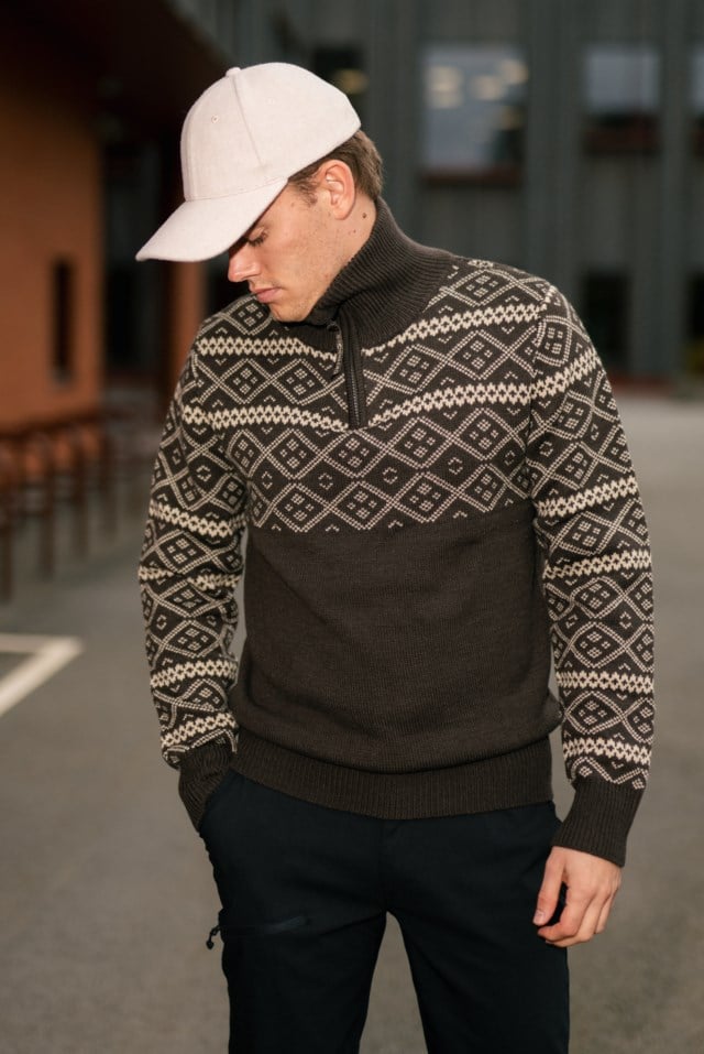 Norddalen Half Zip ullgenser Brown Herre - 1