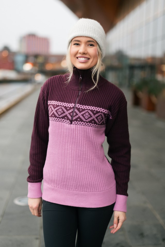 Voss Half Zip strikkegenser Pink|Purple Dame - 1