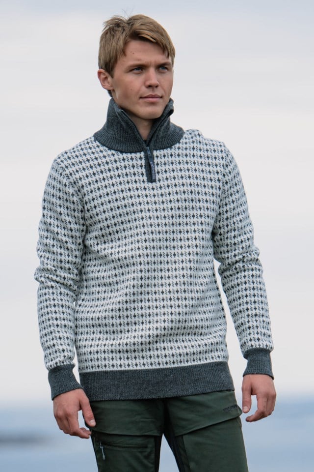 Nordishavet Half Zip ullgenser White|Grey Herre - 1